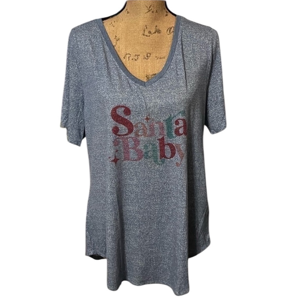 Lularoe blue v-neck Santa Baby t-shirt. Like new condition.